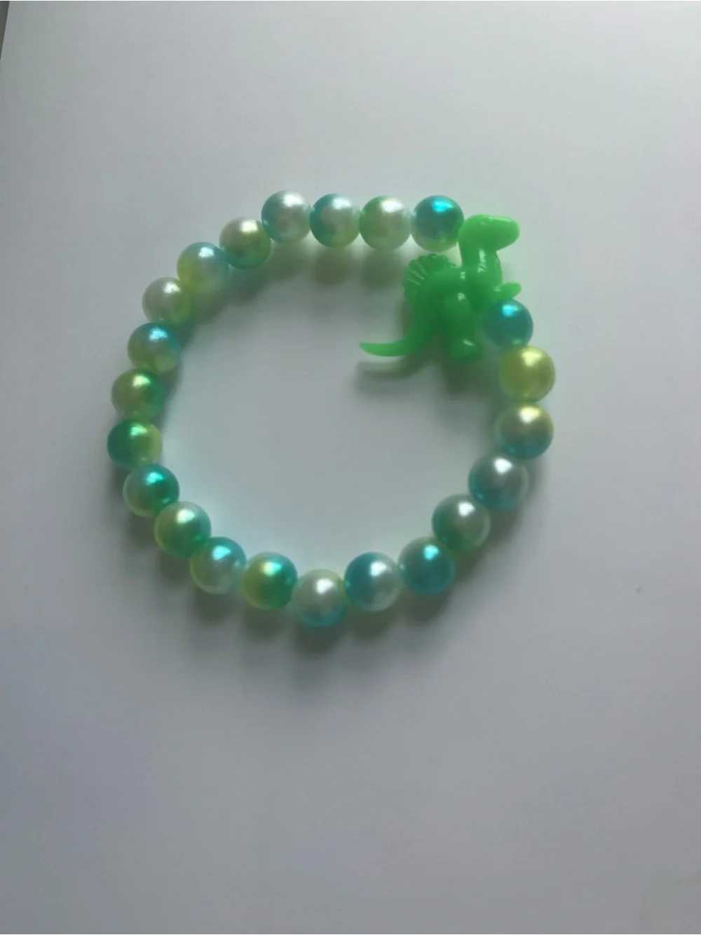 Kids Green Dinosaur Beaded Bracelet - Playful Stretch Jewelry